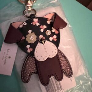 Kate Spade Floral Pup Cherrywood Dog Keychain Clip Charm NWT